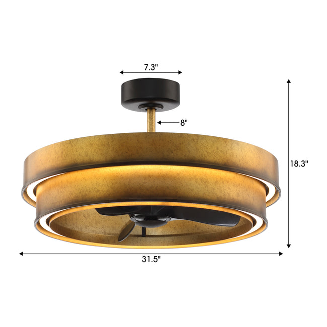 Perimost 32 Inch Eartha Antique Bronze Downrod Mount Luxury Fandelier with Light and Remote Control