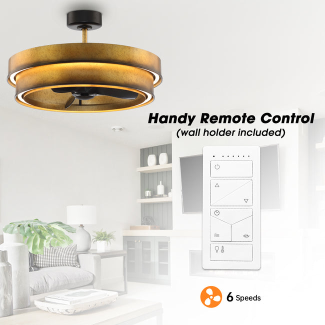 Perimost 32 Inch Eartha Antique Bronze Downrod Mount Luxury Fandelier with Light and Remote Control