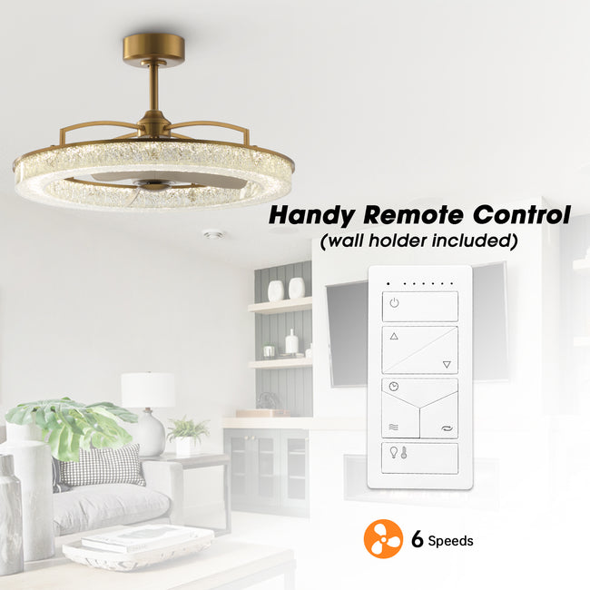 Perimost 32 Inch Electroplated Golden Downrod Mount Luxury Fandelier with Light and Remote Control