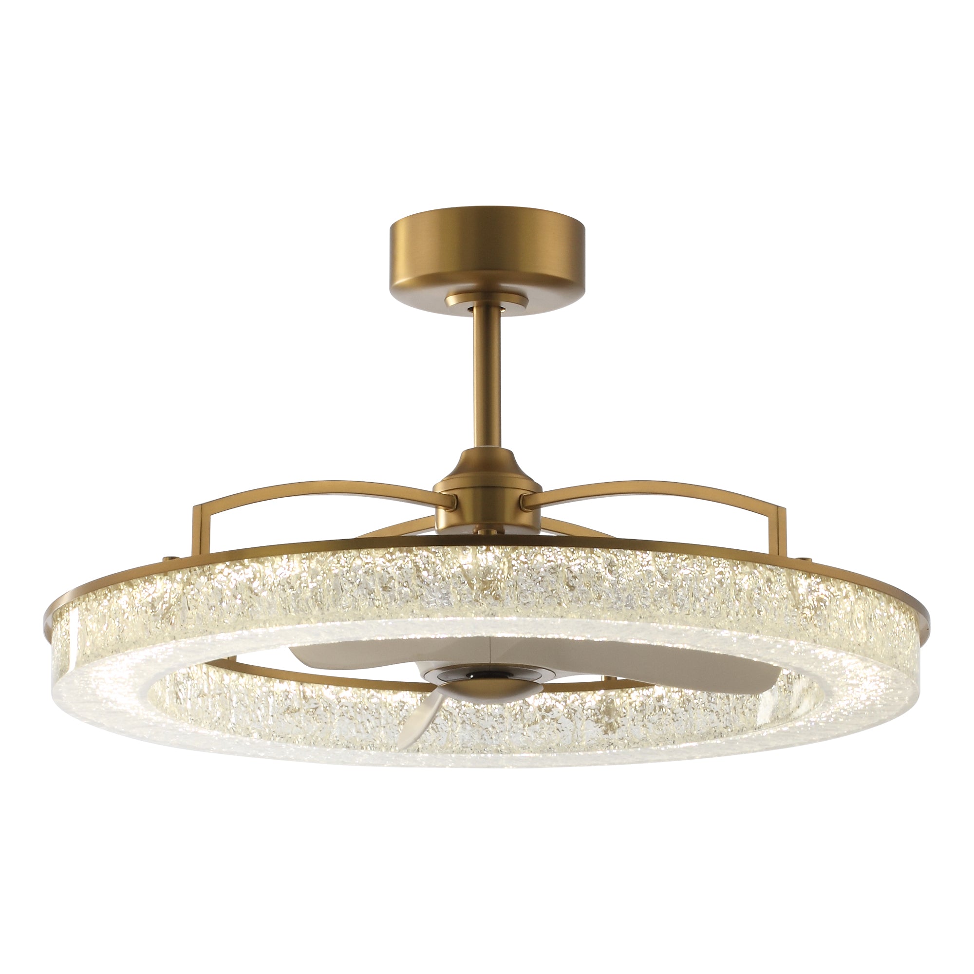 Perimost 32 Inch Electroplated Golden Downrod Mount Luxury Fandelier with Light and Remote Control
