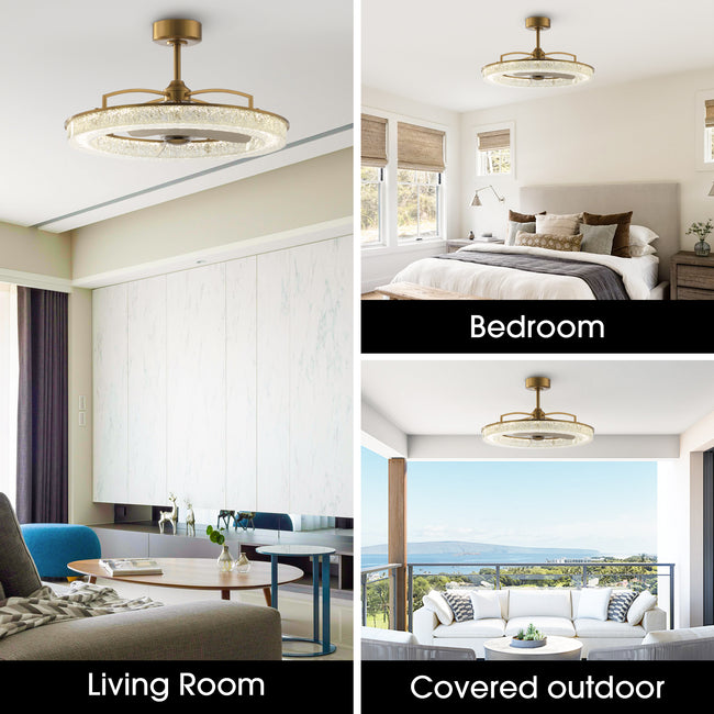 Perimost 32 Inch Electroplated Golden Downrod Mount Luxury Fandelier with Light and Remote Control