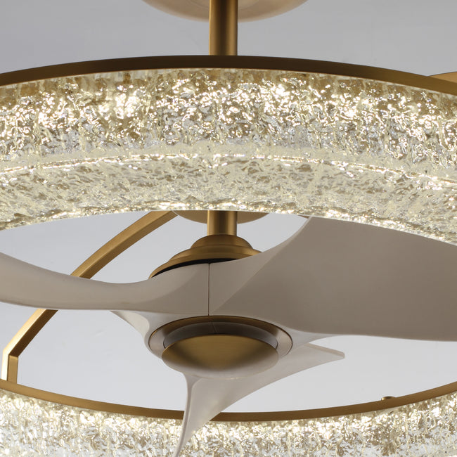 Perimost 32 Inch Electroplated Golden Downrod Mount Luxury Fandelier with Light and Remote Control