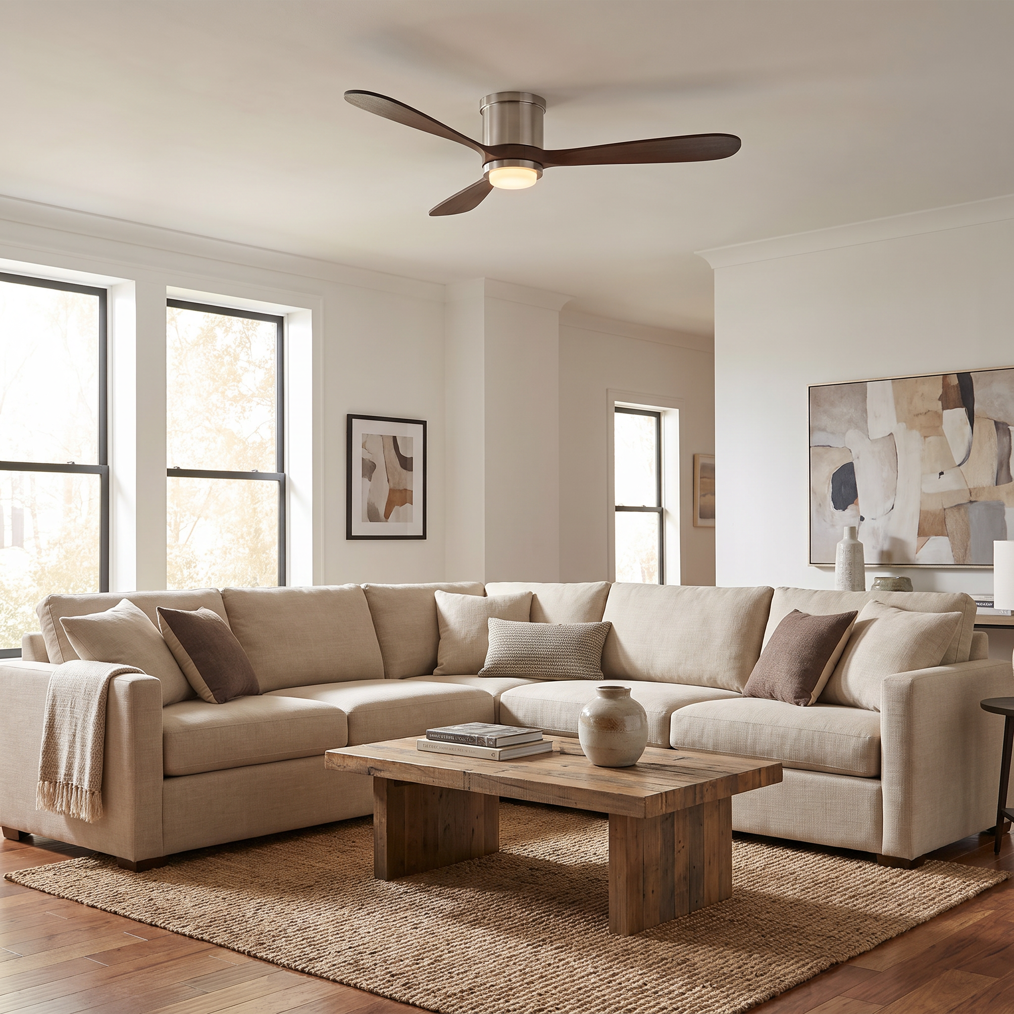 52 Inch Mayna Solid Wood Blades Flush Mount Ceiling Fan