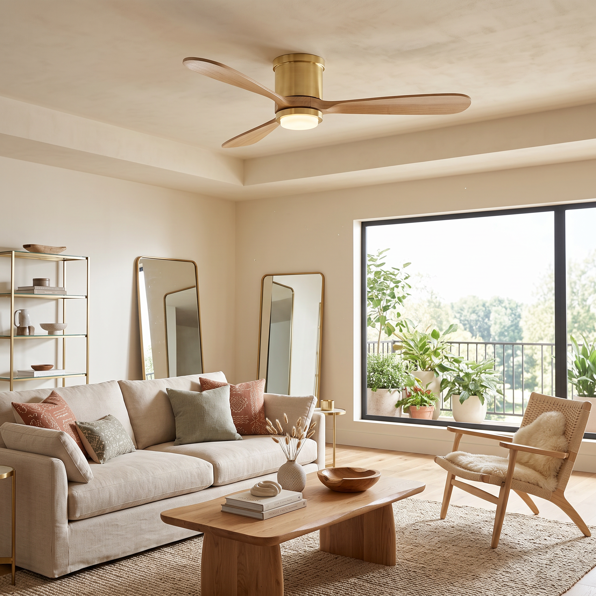 52 Inch Mayna Solid Wood Blades Flush Mount Ceiling Fan