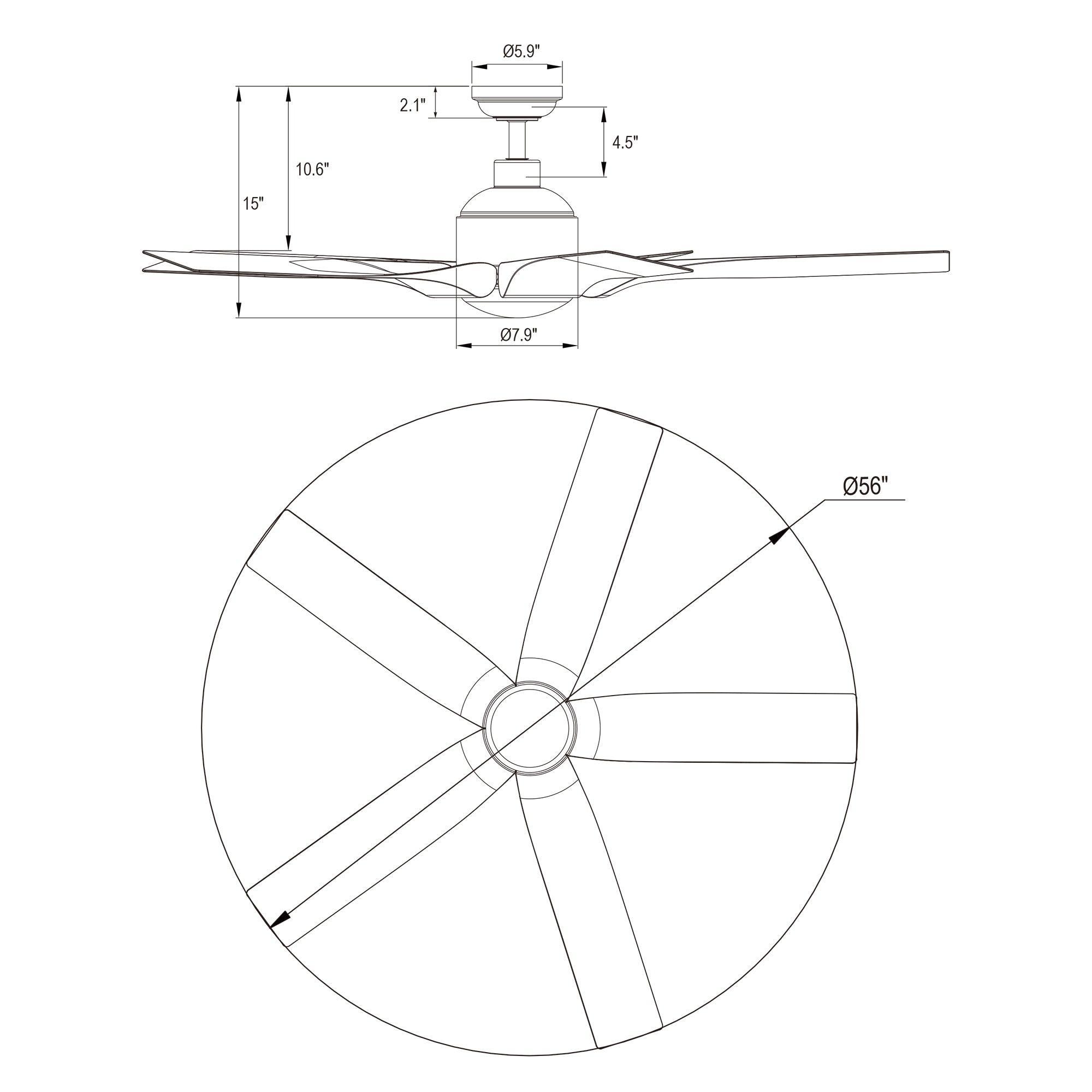 56" Genoa Modern DC Motor Downrod Mount Reversible Ceiling Fan with Lighting and Remote Control - ParrotUncle