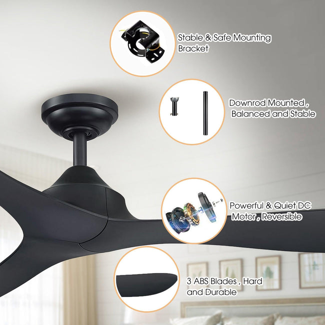 Ventilador de techo reversible moderno con motor de CC de 56 