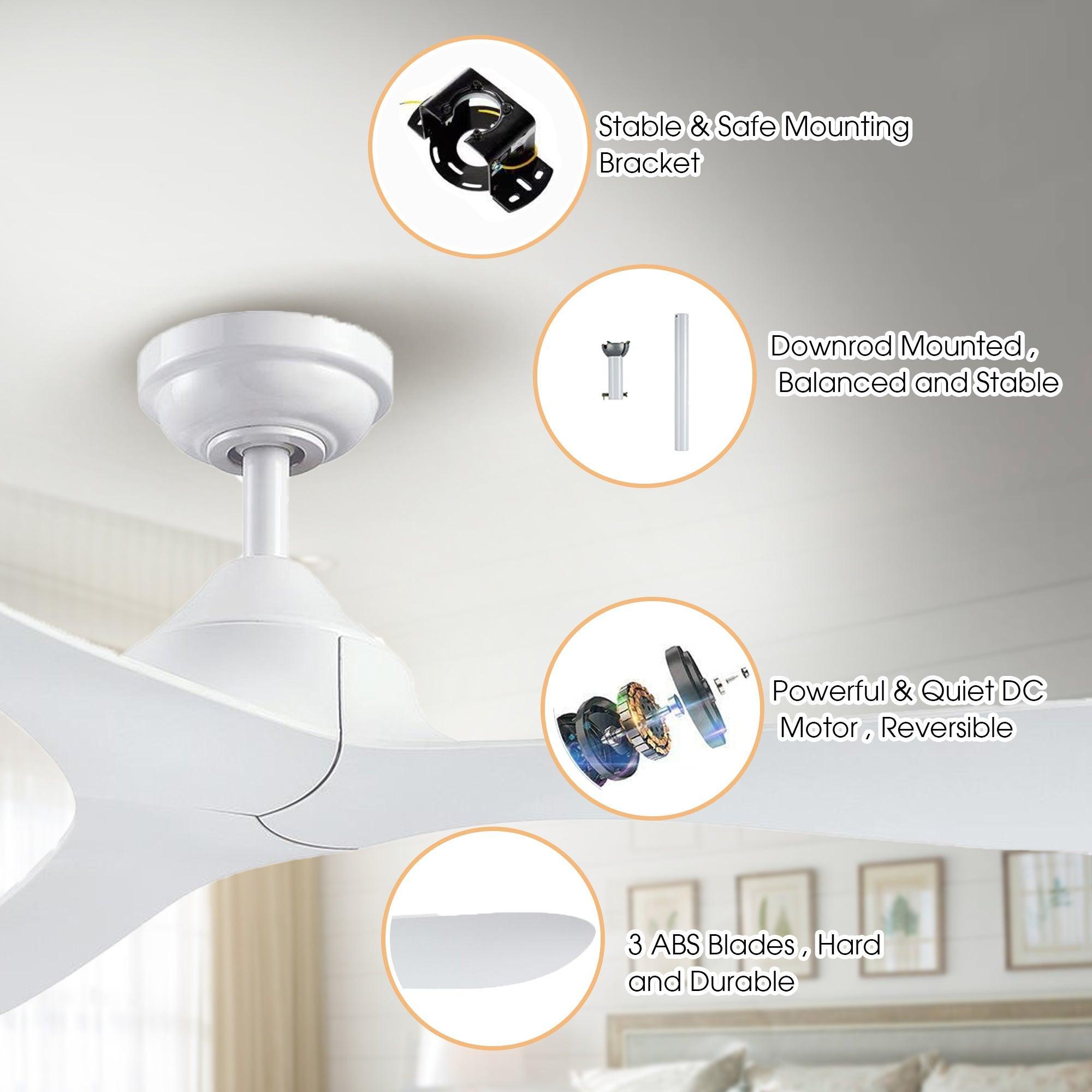 56" Modern DC Motor Downrod Mount Reversible Ceiling Fan with Remote Control - ParrotUncle