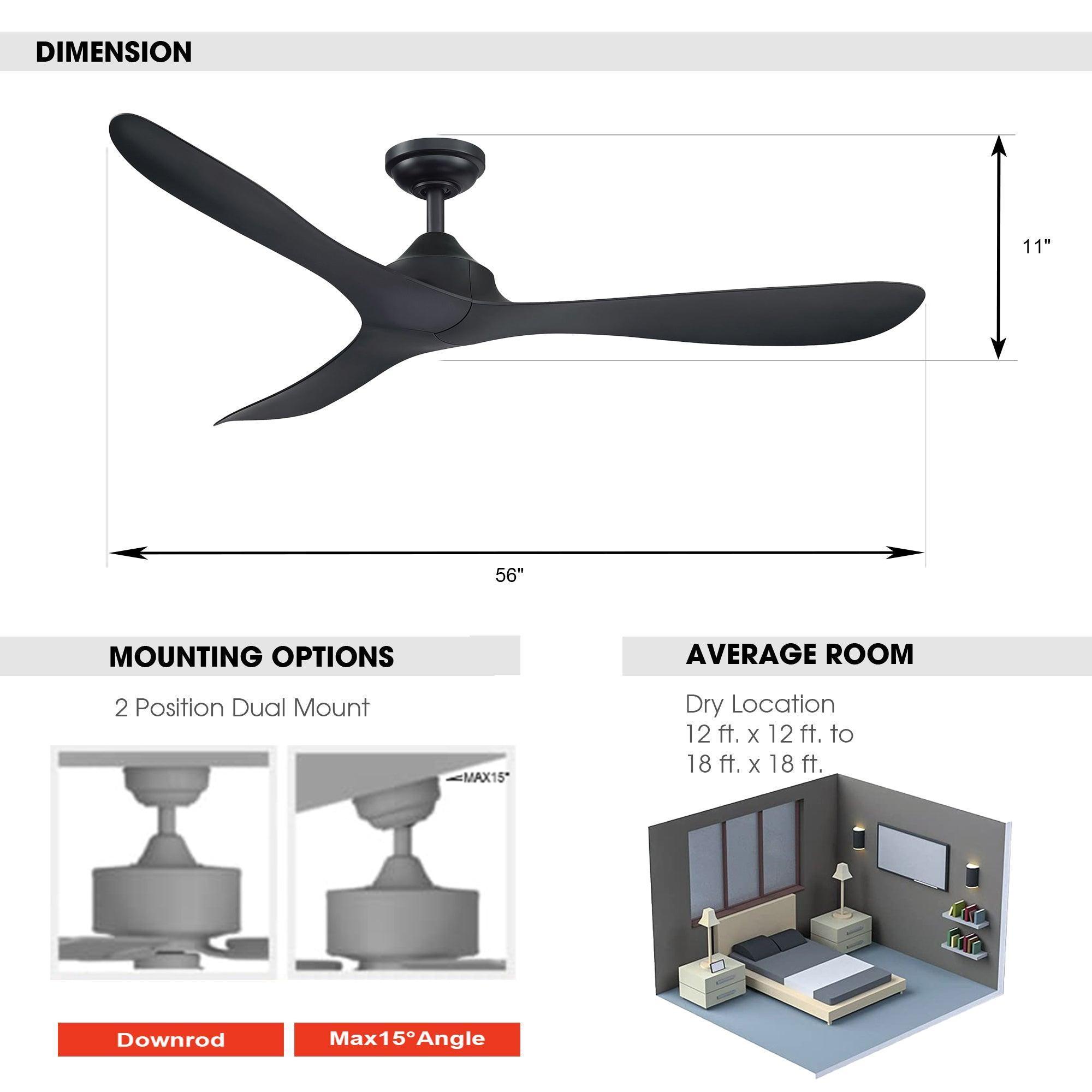 Ventilador de techo reversible moderno con motor de CC de 56 "con control remoto