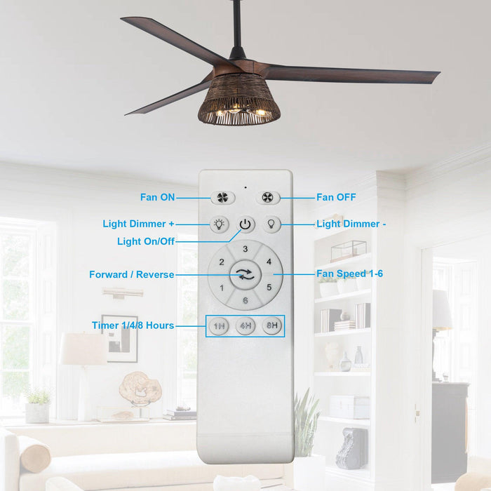60" Farmhouse Downrod Mount Reversible Ceiling Fan with Lighting and Remote Control - ParrotUncle