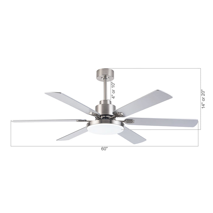 60" Lucknow Modern Satin Nickel DC Motor Downrod Mount Reversible Ceiling Fan with Lighting and Remote Control - ParrotUncle