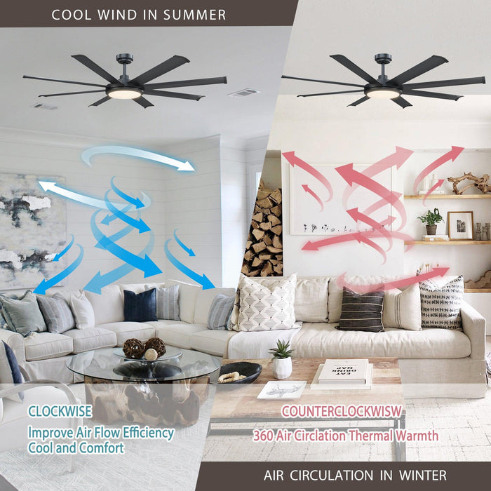 60" Modern DC Motor Downrod Mount Ceiling Fan with Lighting and Remote Control - ParrotUncle