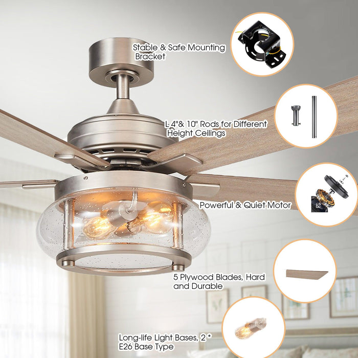 60" Modern Satin Nickel DC Motor Downrod Mount Reversible Ceiling Fan with Lighting and Remote Control - ParrotUncle