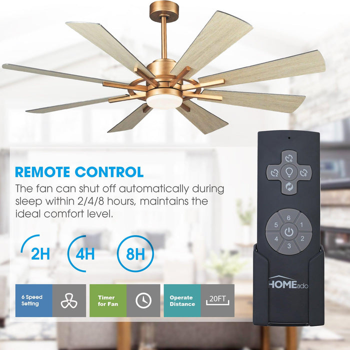 60" Oretha Windmill Modern DC Motor Downrod Mount Reversible Ceiling Fan with Lighting and Remote Control - ParrotUncle