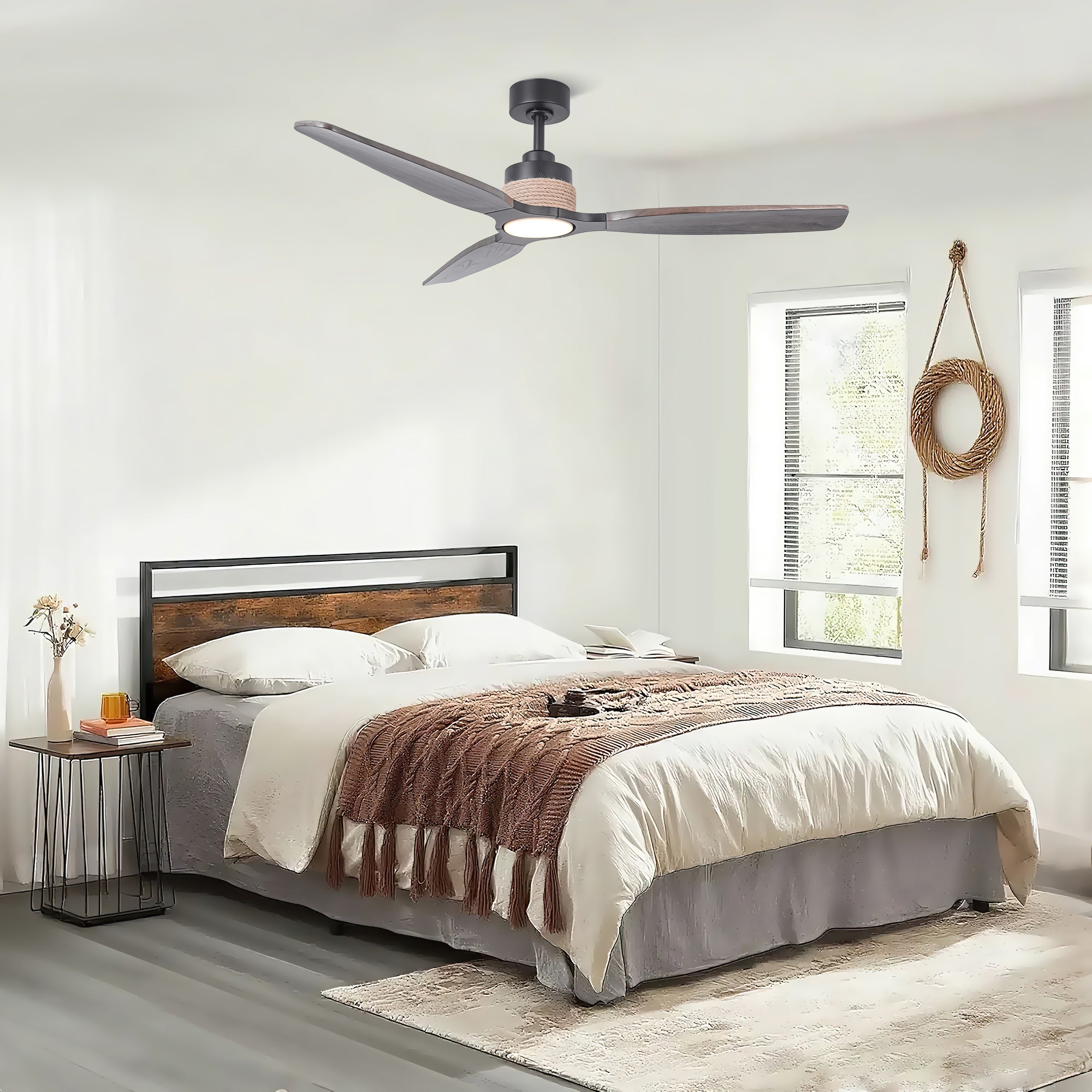 56 Inch Louise Downrod Mount LED Ceiling Fan with Remote Control