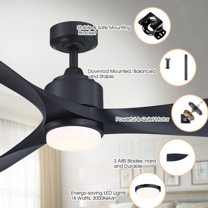 66" Misael Propeller Modern DC Motor Downrod Mount Reversible Ceiling Fan with LED Lighting and Remote Control - ParrotUncle