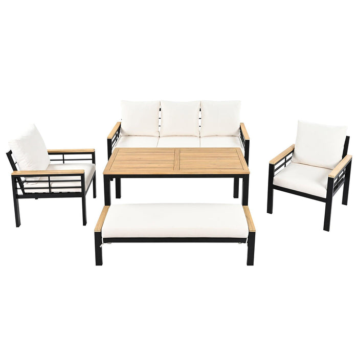 Conjunto de 5 piezas para patio exterior con sofá de 3 plazas y cojines para patio, piscina y jardín.