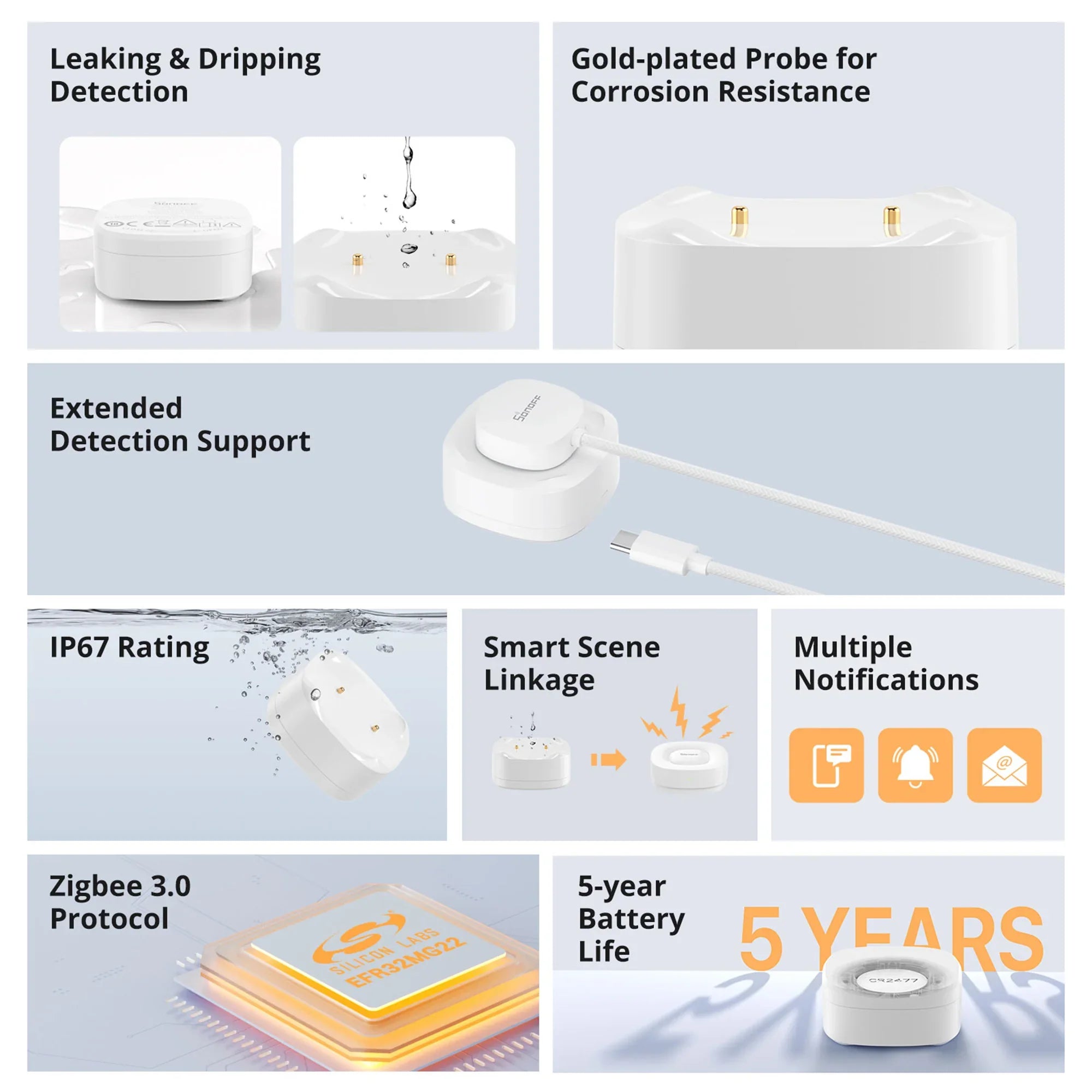 Zigbee Water Leak Sensor IP67 for Kitchen Bathroom Basement