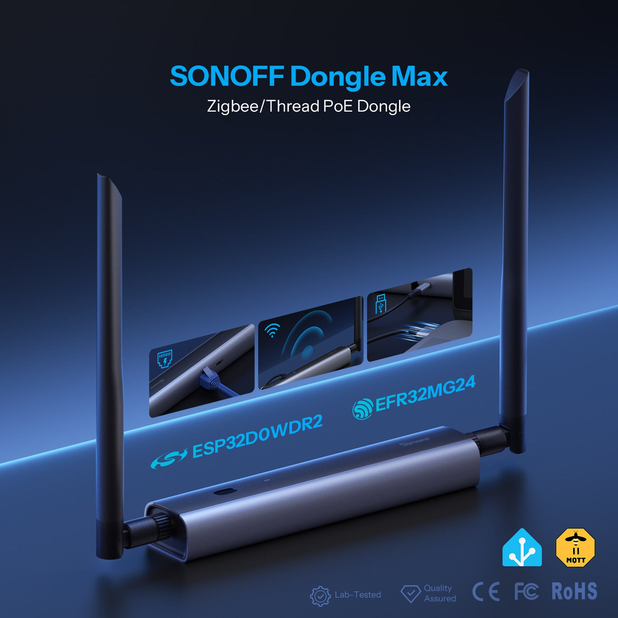 Dongle Max Zigbee Thread PoE Dongle Supports Ethernet, Wi-Fi and USB Connections