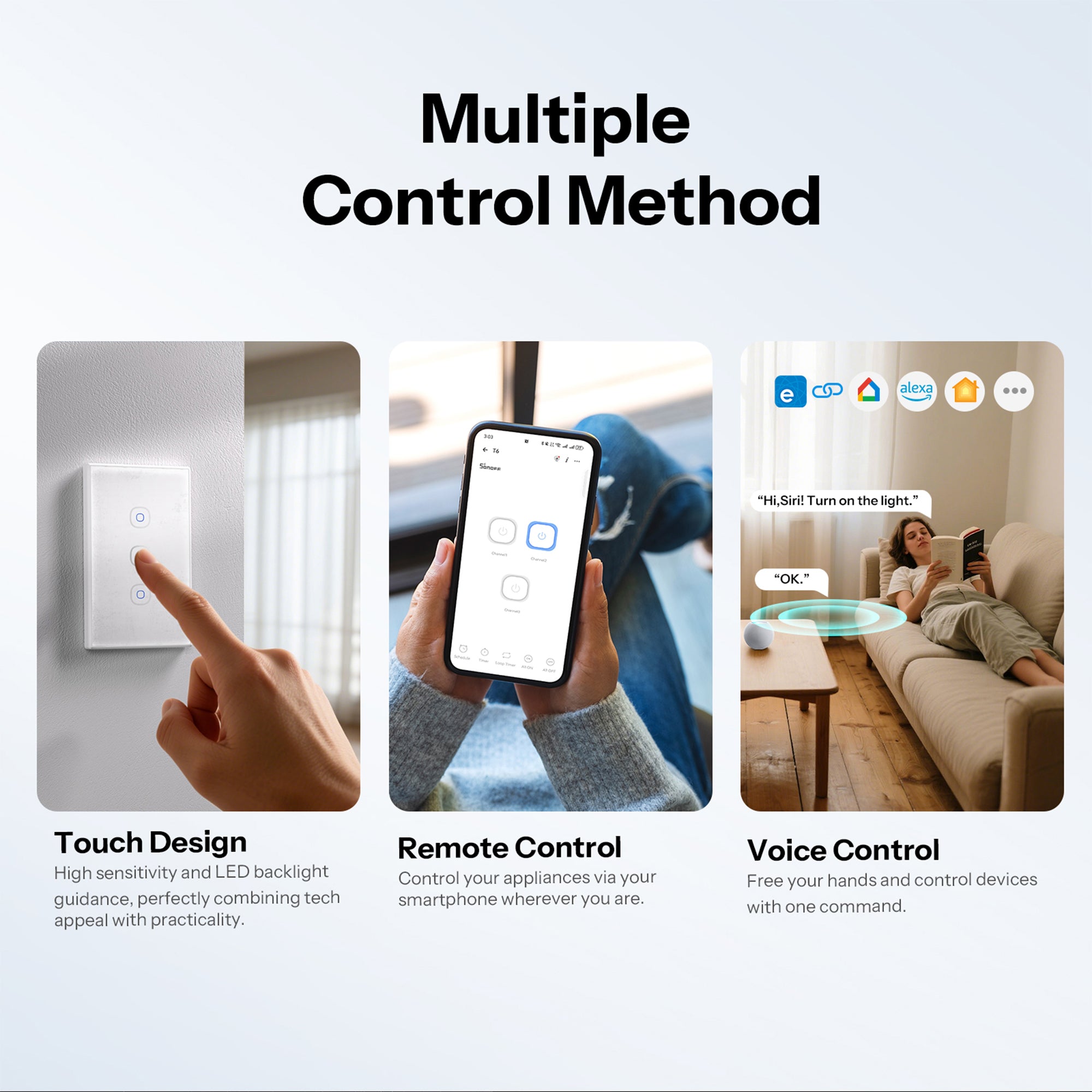 TX Gen2 Smart Touch Wall Switch 1-3 Channel 120-Type Panel