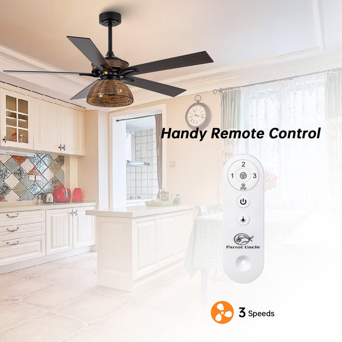 52" Kerala Farmhouse Downrod Mount Reversible Ceiling Fan with Lighting and Remote Control