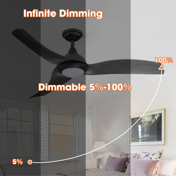 Ventilador de techo reversible con motor CC industrial de 52" con iluminación LED y control remoto