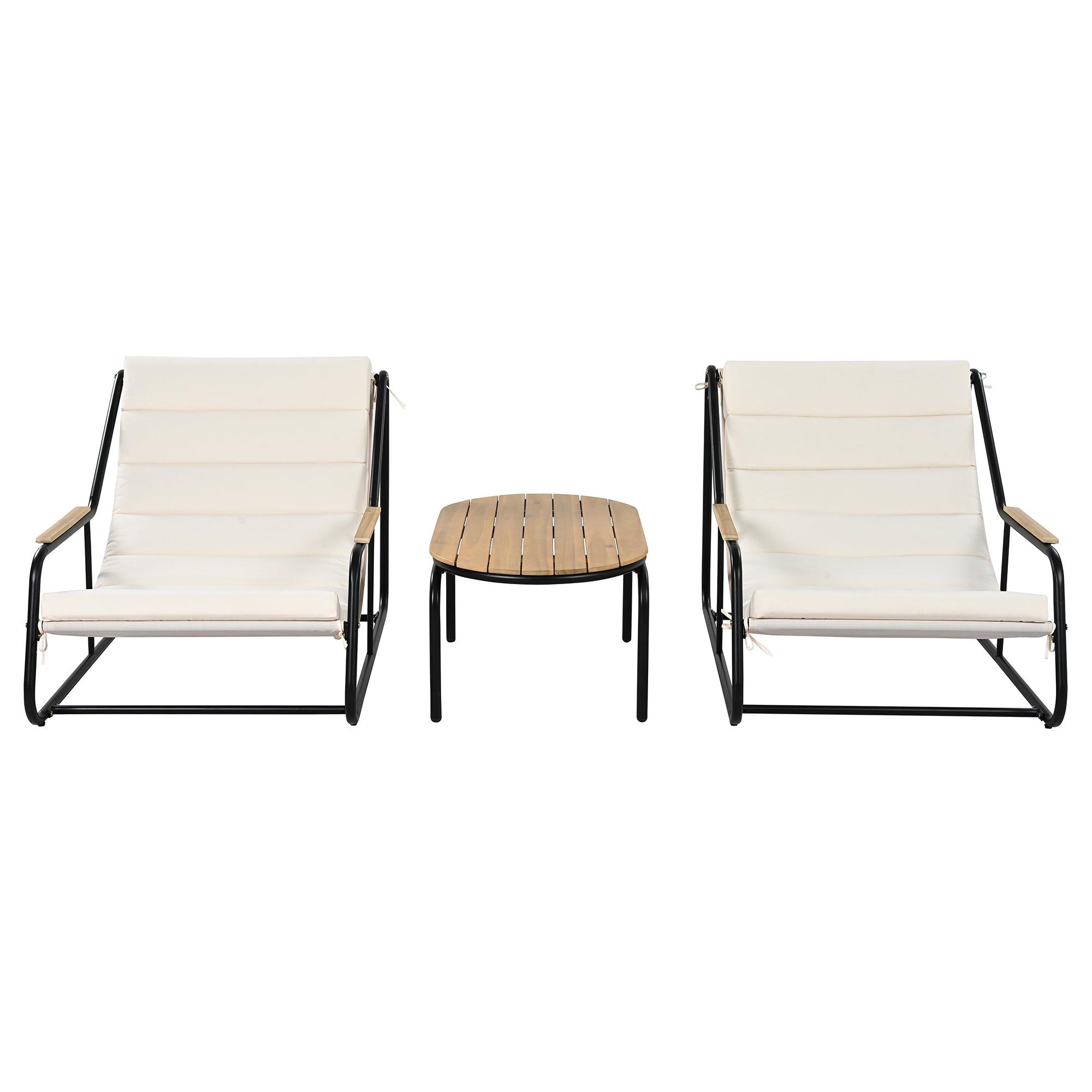 Outdoor Chaise Lounge Chairs Set of 3 with Acacia Side Table, Pool Lounge Chairs for Lawn, Deck, Beach