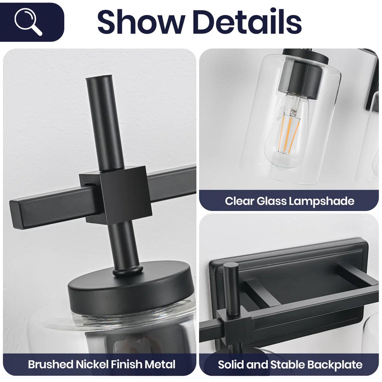 Lámpara de baño lineal moderna Jasper de 4 luces de vidrio transparente para tocador