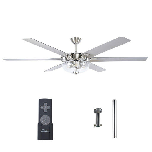 70" Modern Brushed Nickel DC Motor Downrod Mount Ceiling Fan with Lighting and Remote Control - ParrotUncle