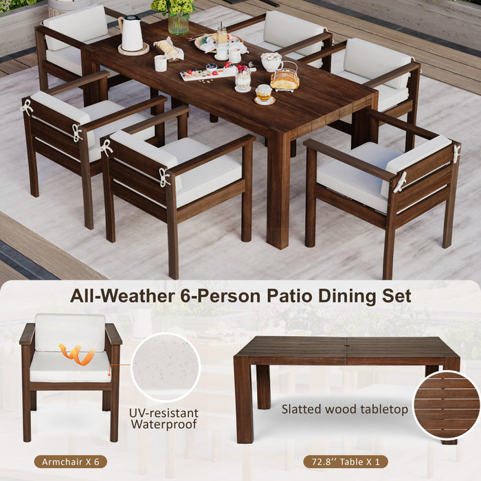 Outdoor 7-Piece Patio Table and Chairs Set for 6 with 72.8" Rectangle Table, Removable Cushions for Backyard, Garden, Poolside