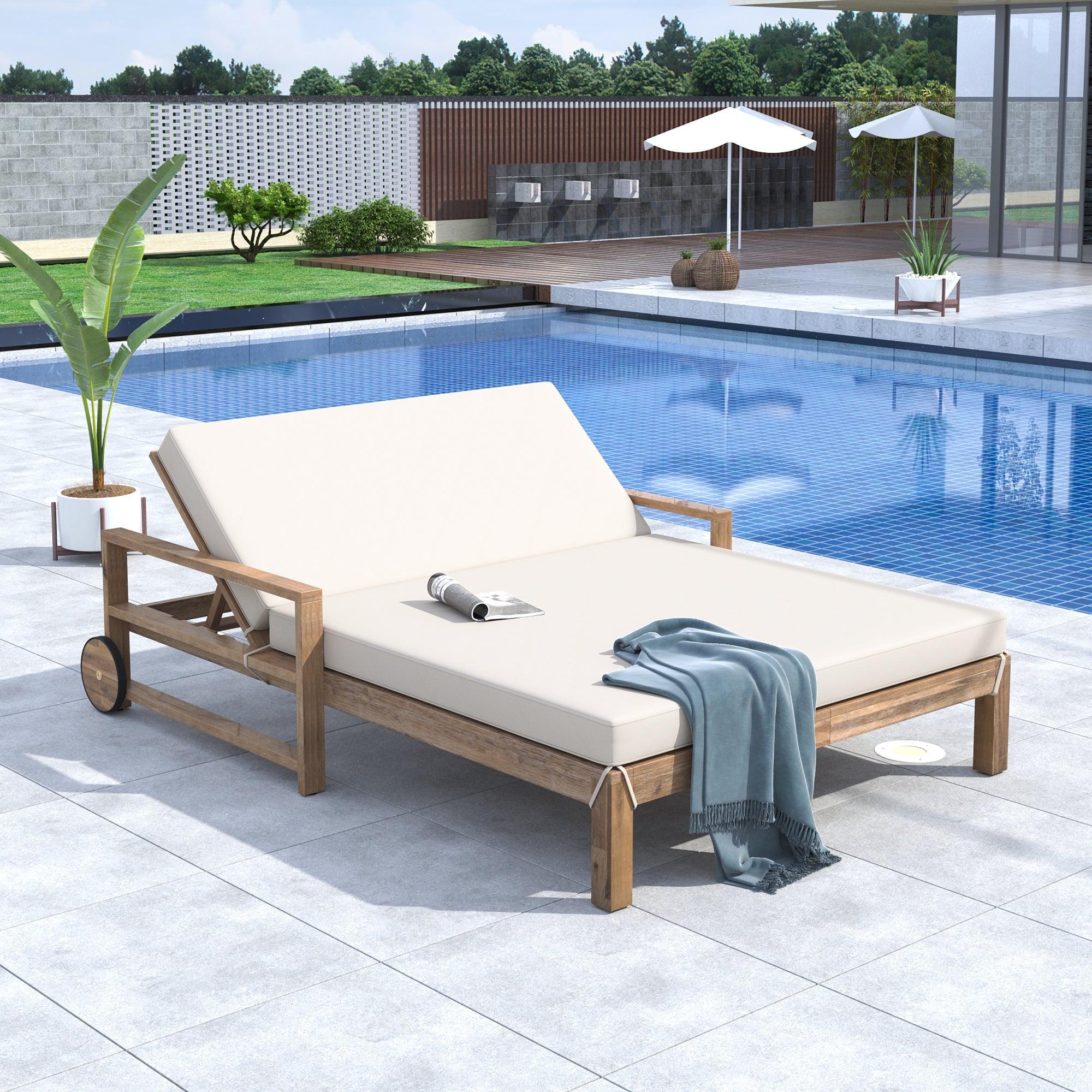 Tumbona de madera estilo granja de una sola pieza para una relajación total, ideal para la piscina, el jardín y el patio.