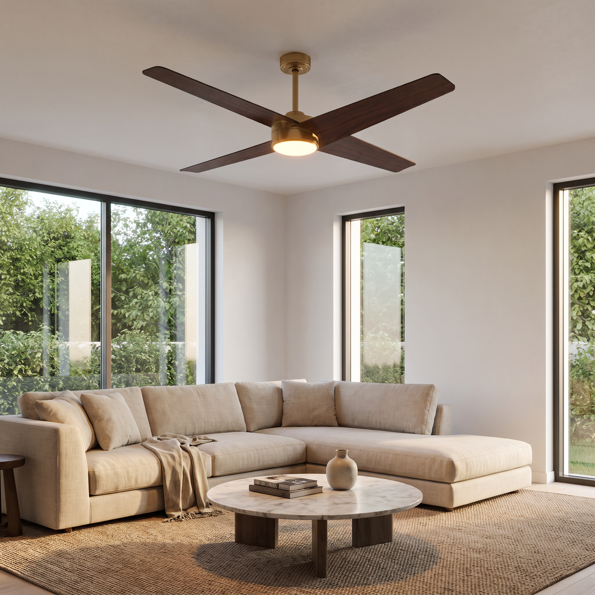 Ventilador de techo reversible Parvez de 60" con motor de CC, montaje en varilla, iluminación y control remoto