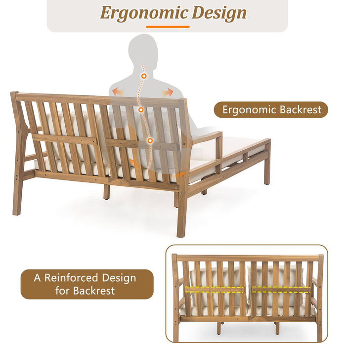 Cama de día para exterior, cama de día para patio con cuatro almohadas, cama de madera para exterior con reposabrazos curvos para piscina, patio y jardín.