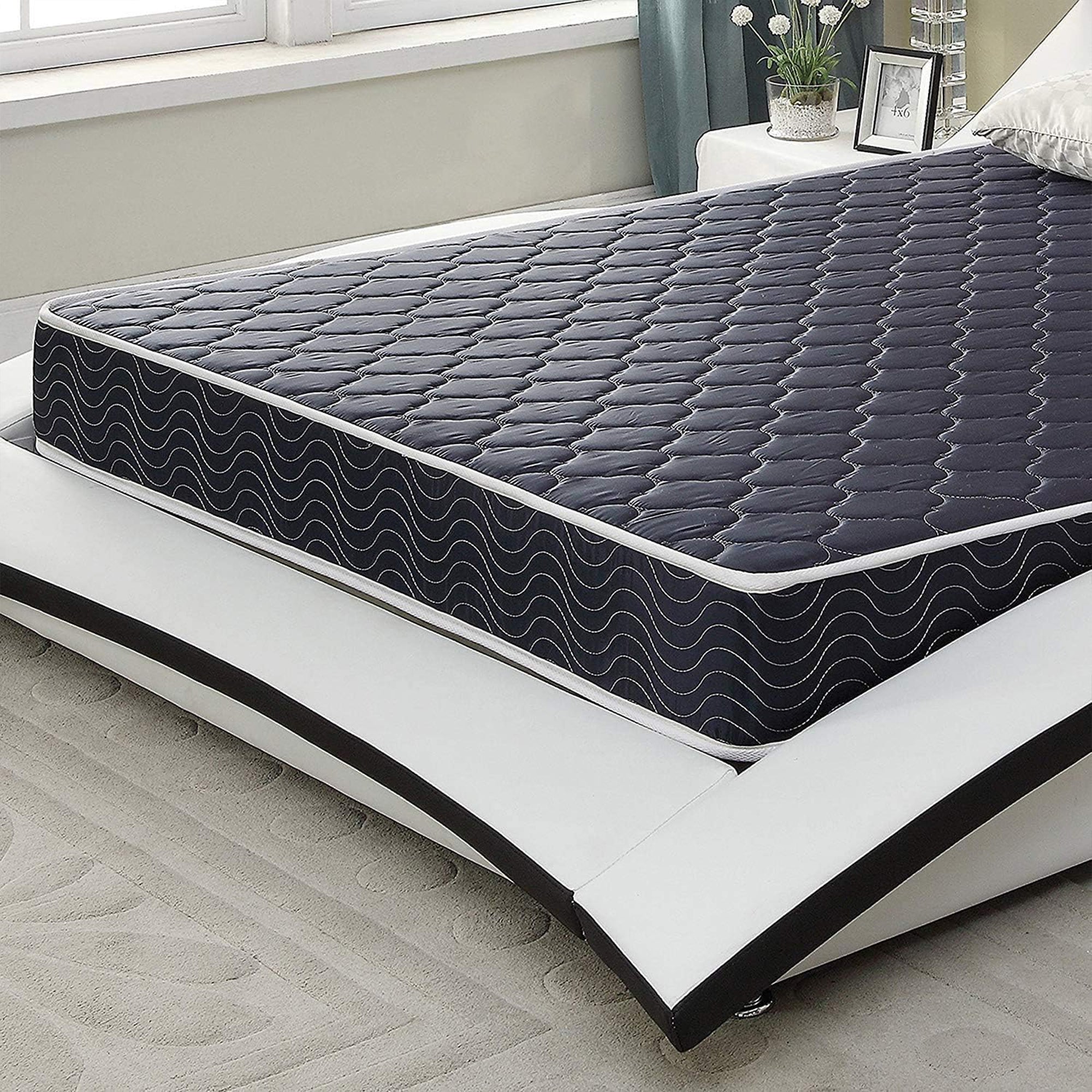 6" Waterproof High-Density Foam Mattress with Navy Blue Diamond-Quilted Breathable Fabric
