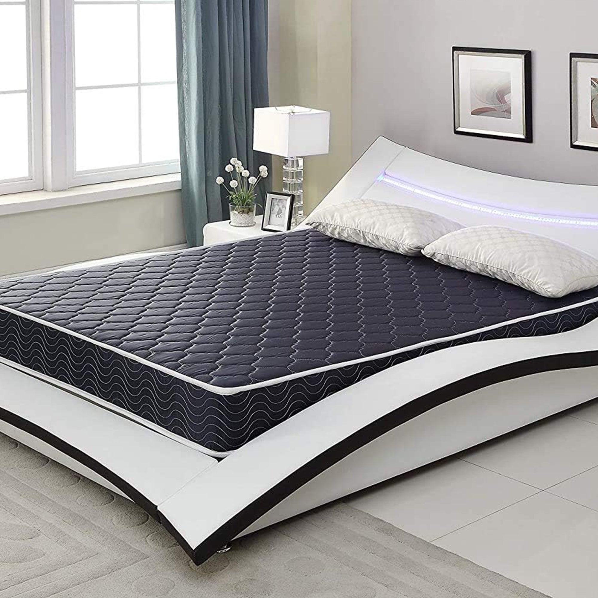 6" Waterproof High-Density Foam Mattress with Navy Blue Diamond-Quilted Breathable Fabric