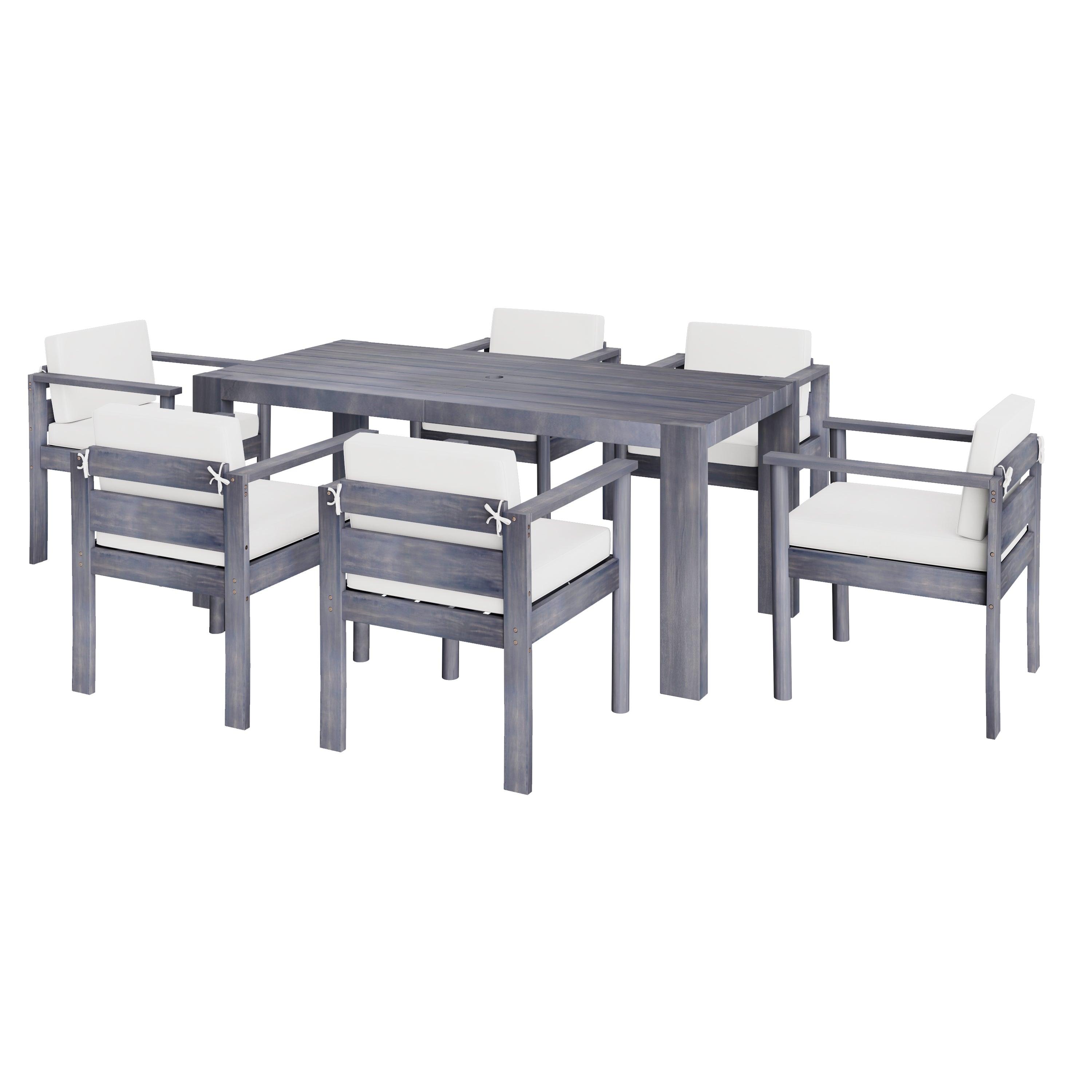 Juego de mesa y sillas de patio para exteriores de 7 piezas para 6 personas, con mesa rectangular de 183 cm y cojines extraíbles para patio, jardín y piscina.