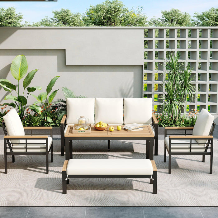 Conjunto de 5 piezas para patio exterior con sofá de 3 plazas y cojines para patio, piscina y jardín.
