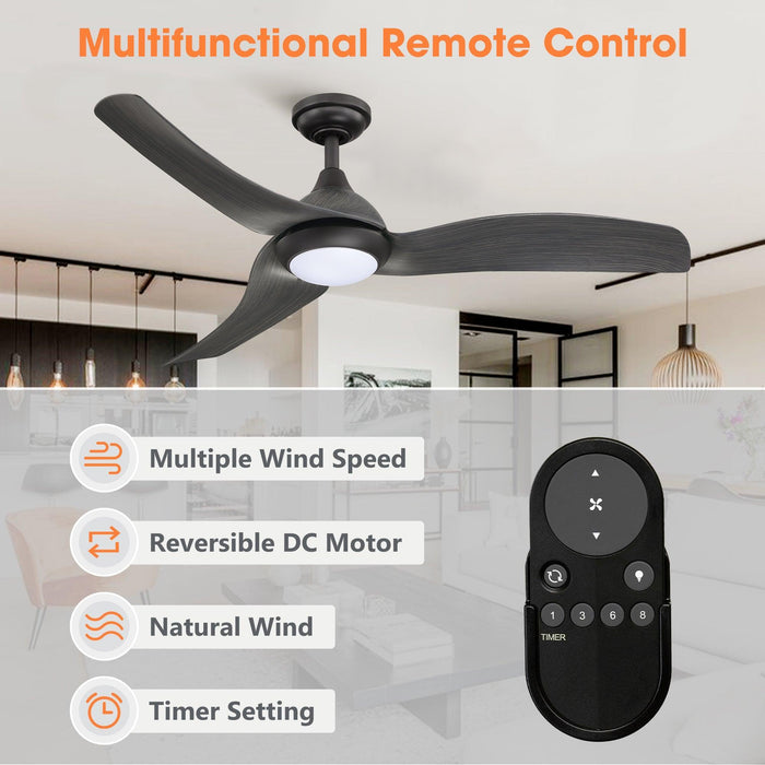 Ventilador de techo reversible con motor CC industrial de 52" con iluminación LED y control remoto