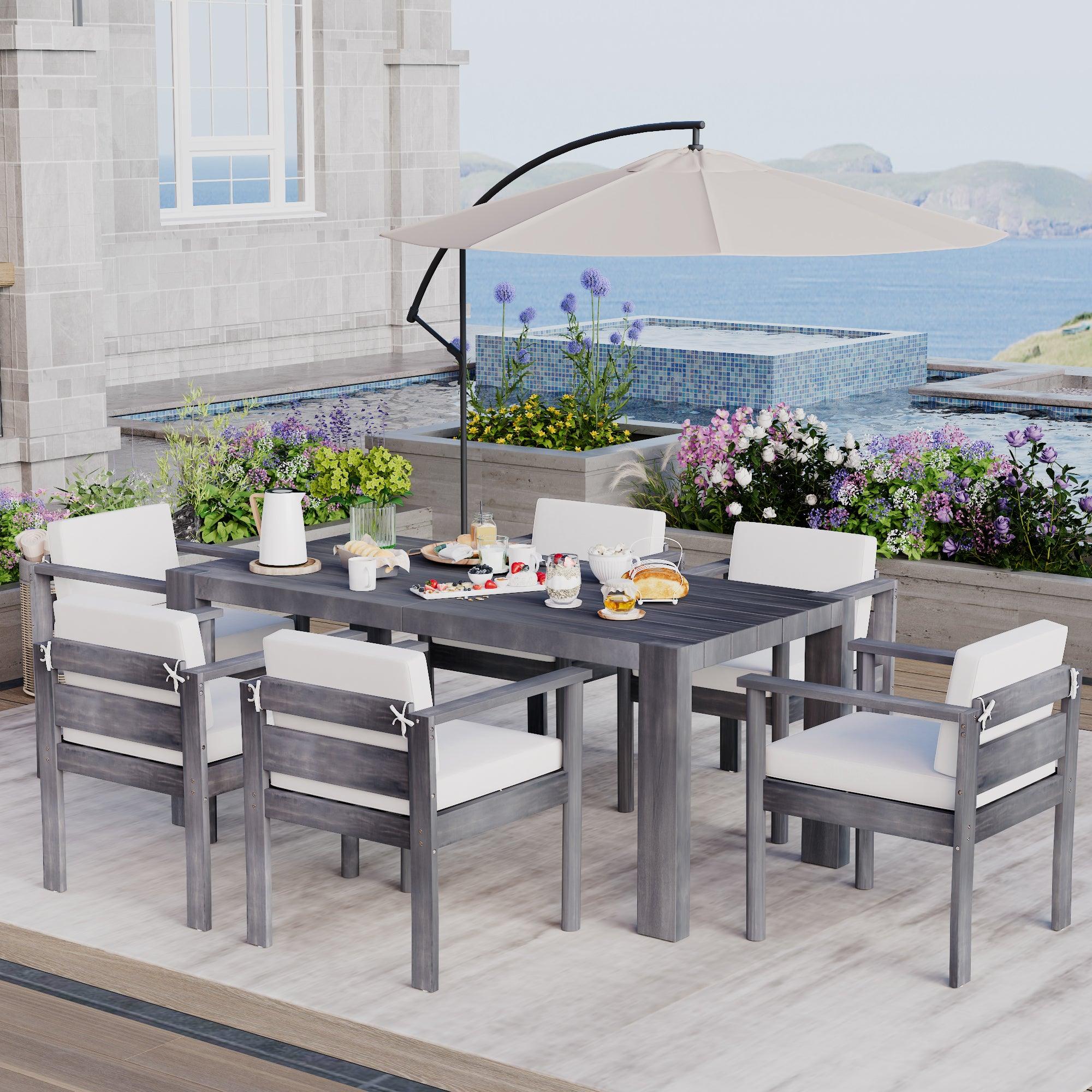 Outdoor 7-Piece Patio Table and Chairs Set for 6 with 72.8" Rectangle Table, Removable Cushions for Backyard, Garden, Poolside