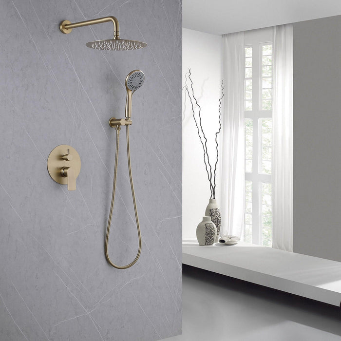 9.9-in Wall Mounted Modern Brushed Nickel / Golden Shower System with Handheld Shower - ParrotUncle
