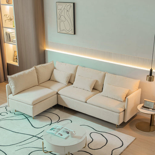 90.9'' Grey/Orange/Beige Modular L-Shaped Corner Sofa Left Hand Facing Sectional Couch Cotton Linen - ParrotUncle