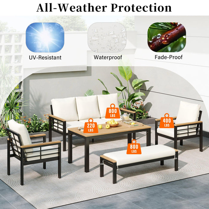 Conjunto de 5 piezas para patio exterior con sofá de 3 plazas y cojines para patio, piscina y jardín.
