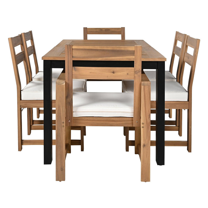 7-Piece Outdoor Patio Table and Chairs Set, Wood Dining Table Set for 6 with Umbrella Hole, 2 Armchairs & 4 Side Chairs for Garden, Backyard, Poolside