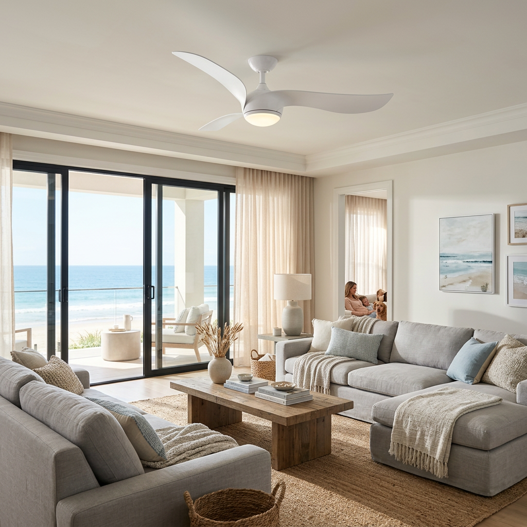 52" Phil White Downrod Mount LED Ceiling Fan with Remote Control