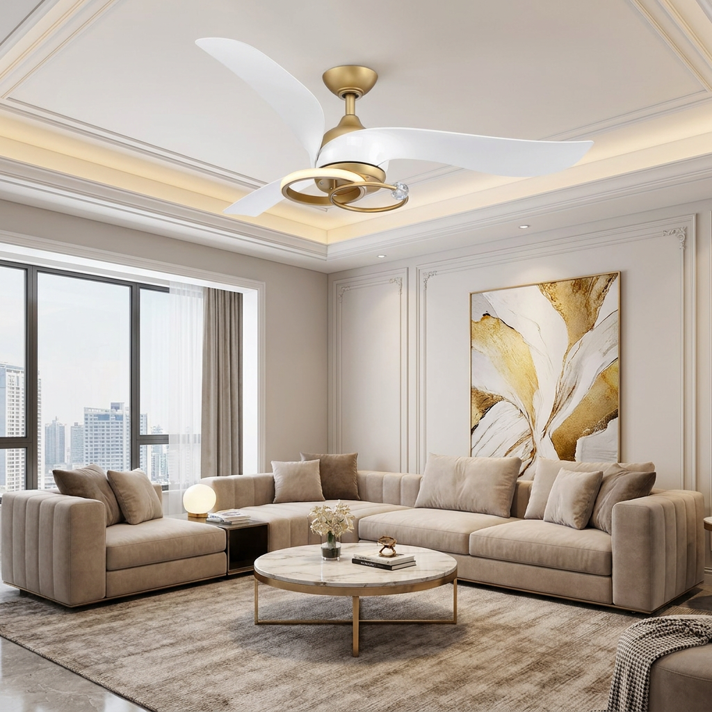 52 Inch Elma Vintage Gold Ceiling Fan with Crystal LED Light Ring