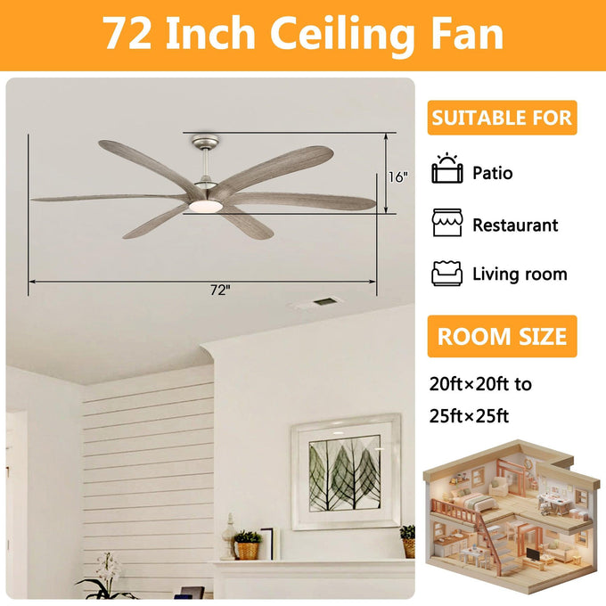 Ventilador de techo reversible Jaydn Farmhouse de 182 cm, con motor de CC, montaje en varilla, iluminación y control remoto.