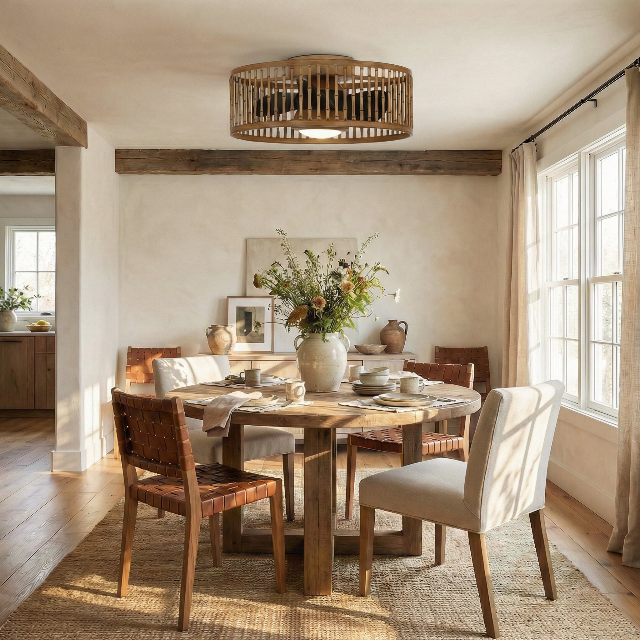 20" Farmhouse DC Motor Flush Mount Reversible Ceiling Fan with LED Lighting and Remote Control