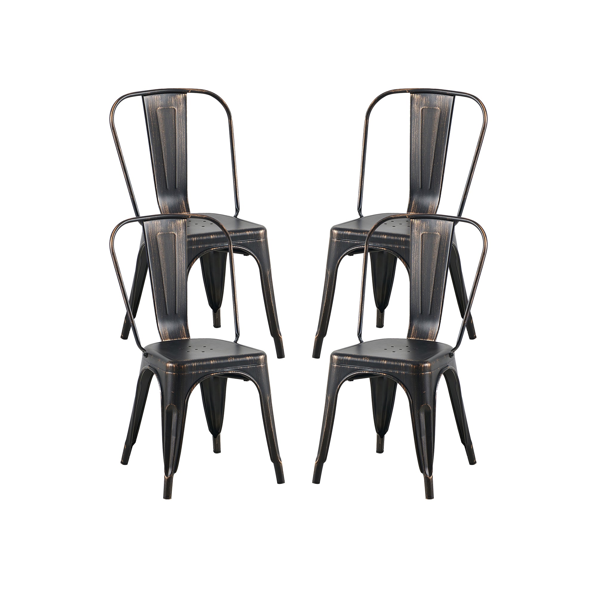 Set of 4 Industrial Metal Stackable Dining Chairs Indoor Outdoor for Kitchen, Cafe Bar