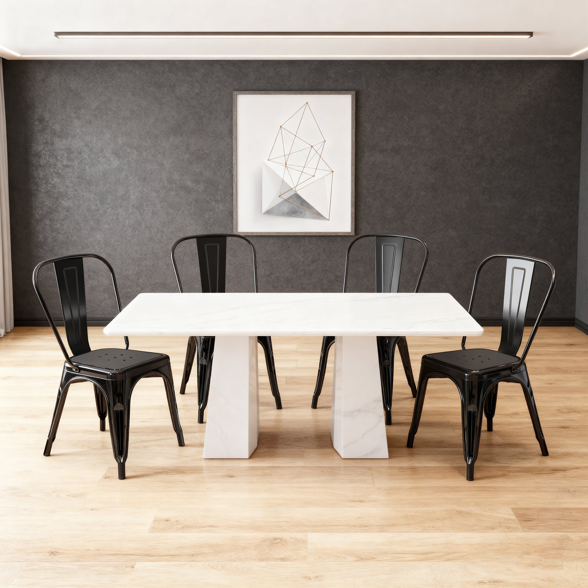 Set of 4 Industrial Metal Stackable Dining Chairs Indoor Outdoor for Kitchen, Cafe Bar