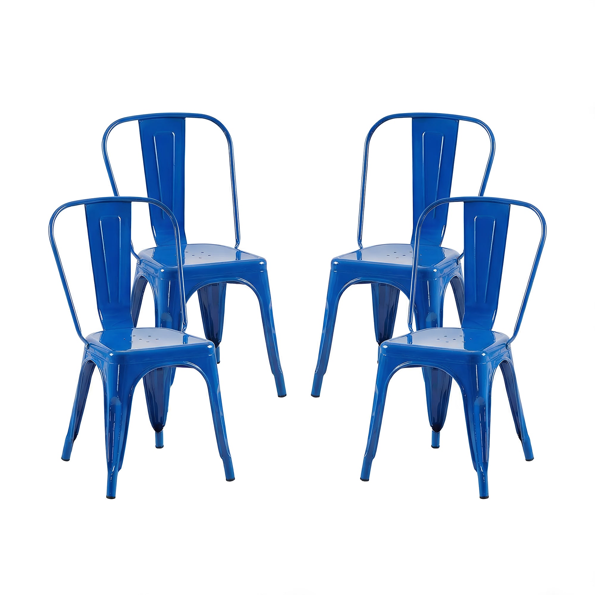 Set of 4 Industrial Metal Stackable Dining Chairs Indoor Outdoor for Kitchen, Cafe Bar