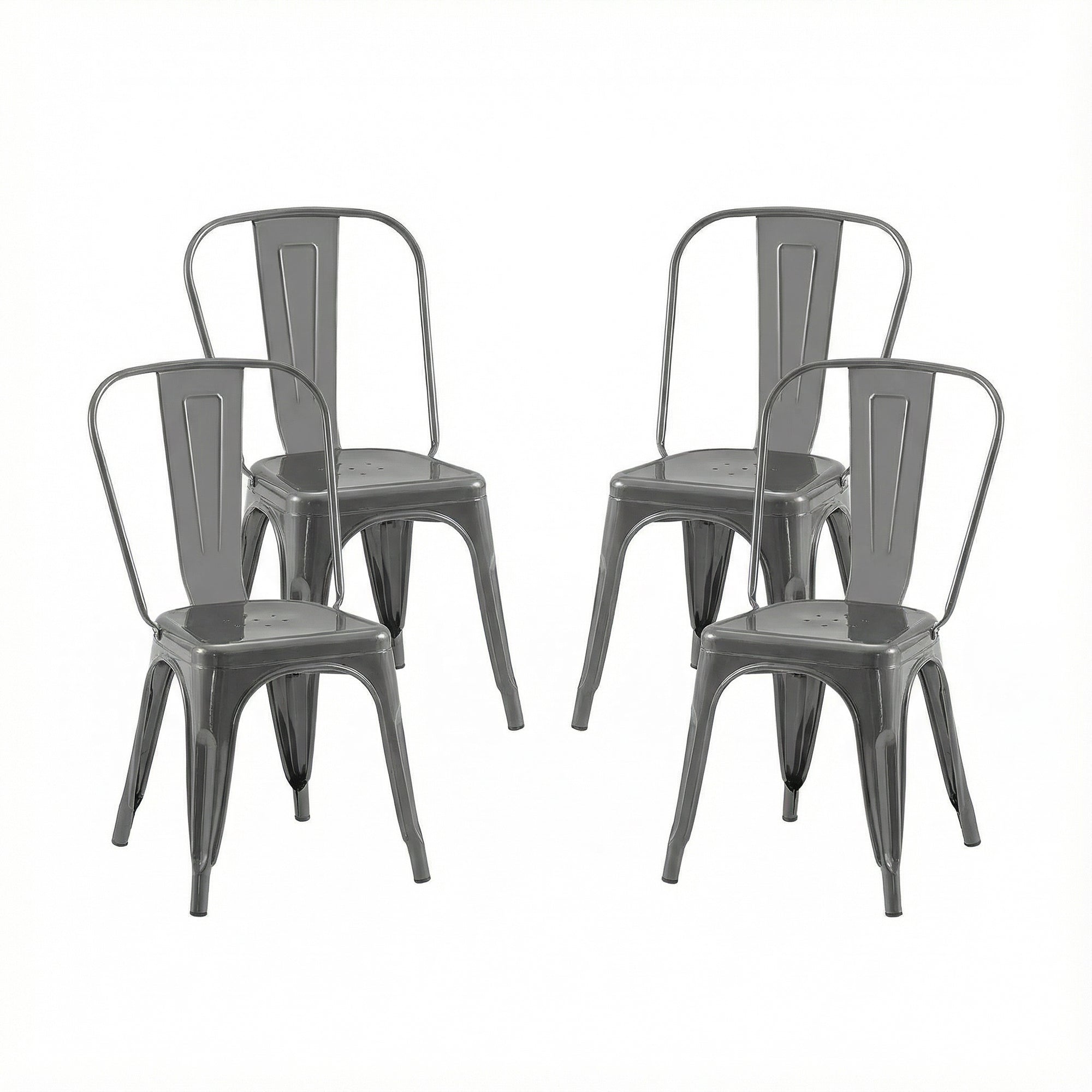 Set of 4 Industrial Metal Stackable Dining Chairs Indoor Outdoor for Kitchen, Cafe Bar